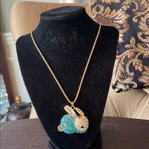 #140 - BETSEY JOHNSON BUNNY RABBIT Brilliant BLUE CRYSTAL 3D PENDANT Necklace